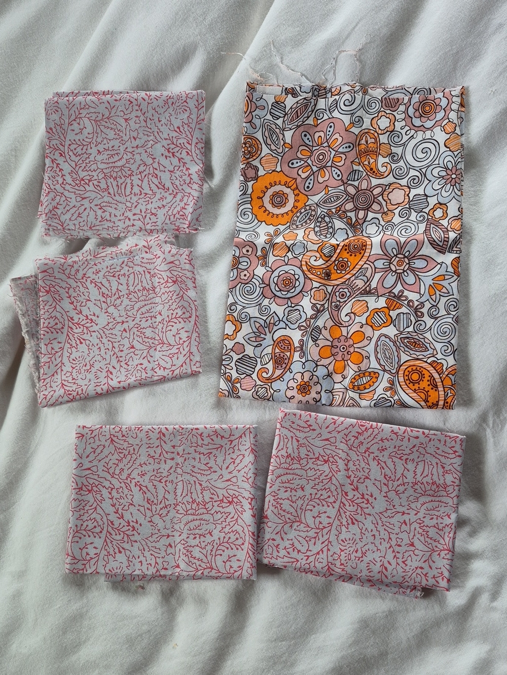 Assorted Cotton Fabric for Quilting - Pink & Orange Floral Prints